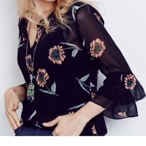 Cabi black floral blouse